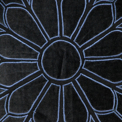 Black & Blue Floral Cotton Pillow w/ Embroidery