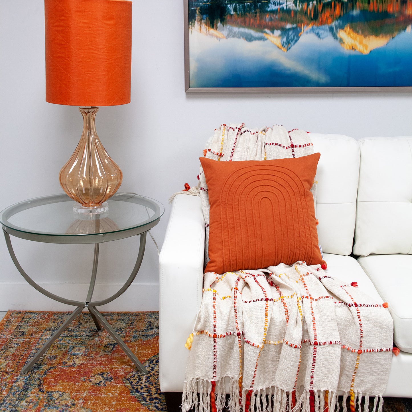Orange Geometric Cotton Pillow