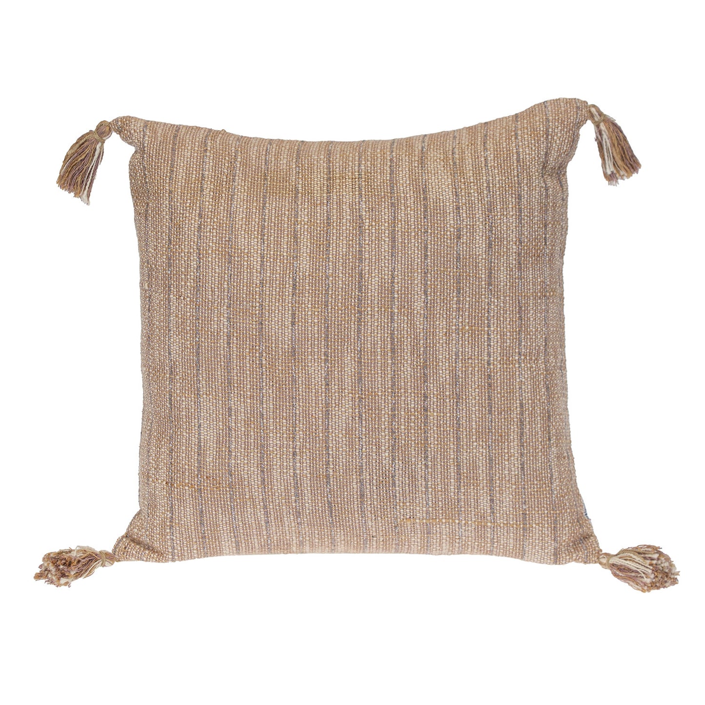 Brown & White Striped Cotton Pillow w/ Tassels