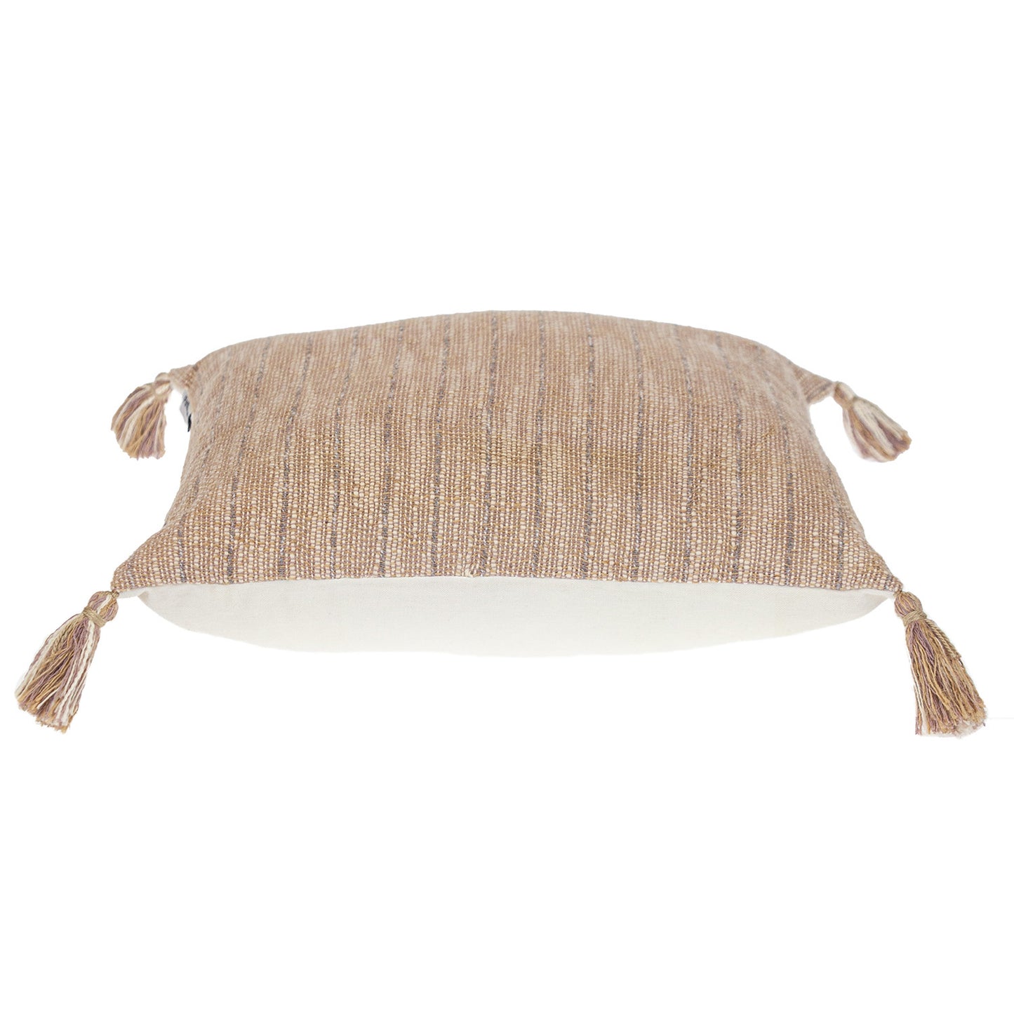 Brown & White Striped Cotton Pillow w/ Tassels