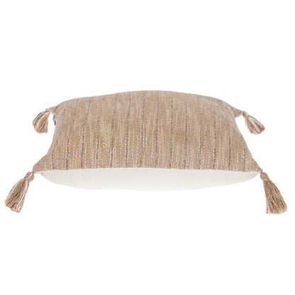 Brown & White Striped Cotton Pillow w/ Tassels