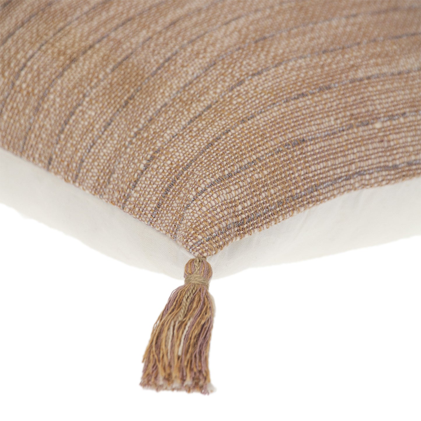 Brown & White Striped Cotton Pillow w/ Tassels