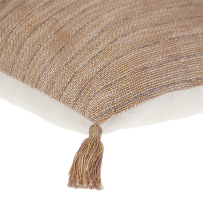 Brown & White Striped Cotton Pillow w/ Tassels