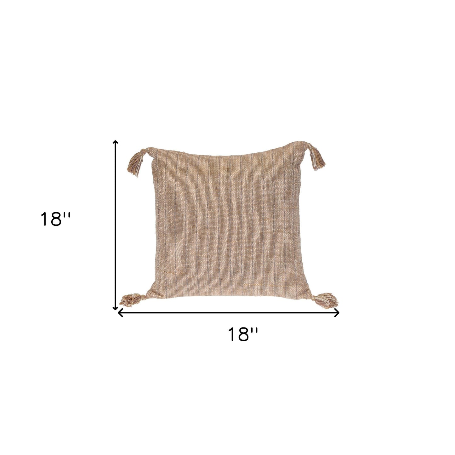 Brown & White Striped Cotton Pillow w/ Tassels