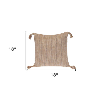 Brown & White Striped Cotton Pillow w/ Tassels