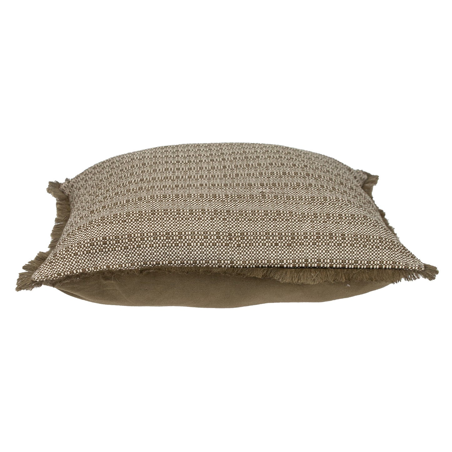 Green & White Striped Cotton Pillow w/ Fringe
