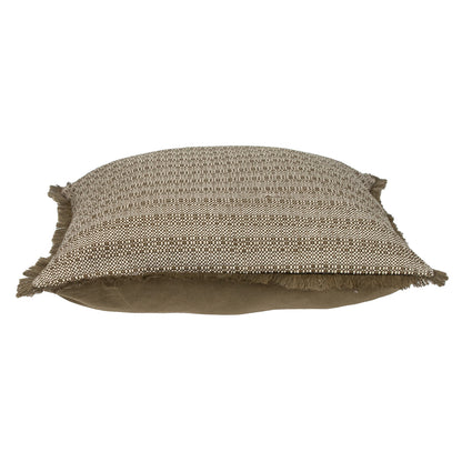 Green & White Striped Cotton Pillow w/ Fringe