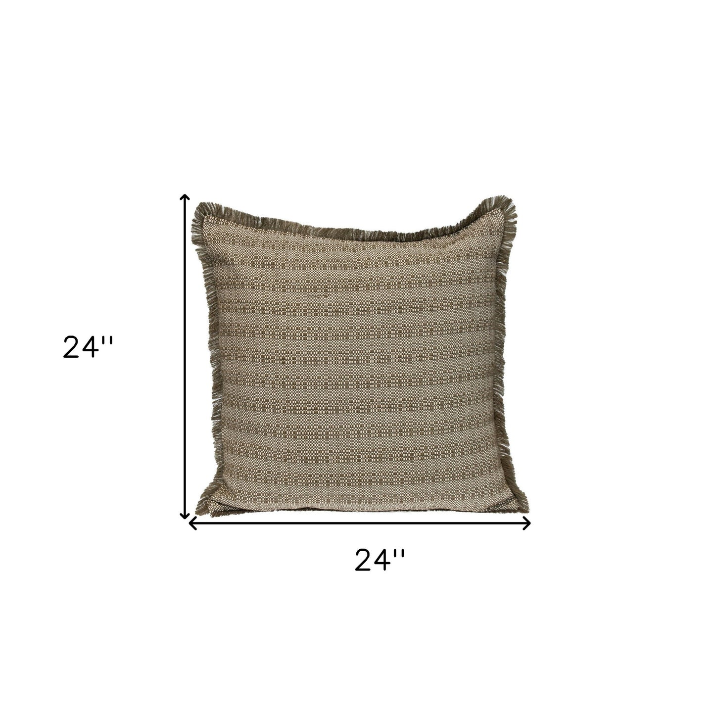 Green & White Striped Cotton Pillow w/ Fringe