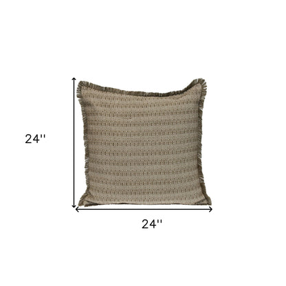 Green & White Striped Cotton Pillow w/ Fringe