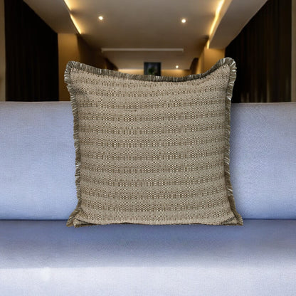 Green & White Striped Cotton Pillow w/ Fringe
