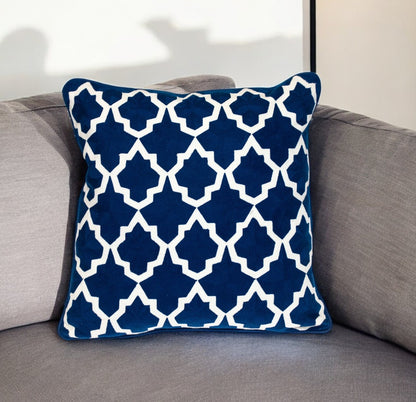 Blue & White Geometric Cotton Pillow