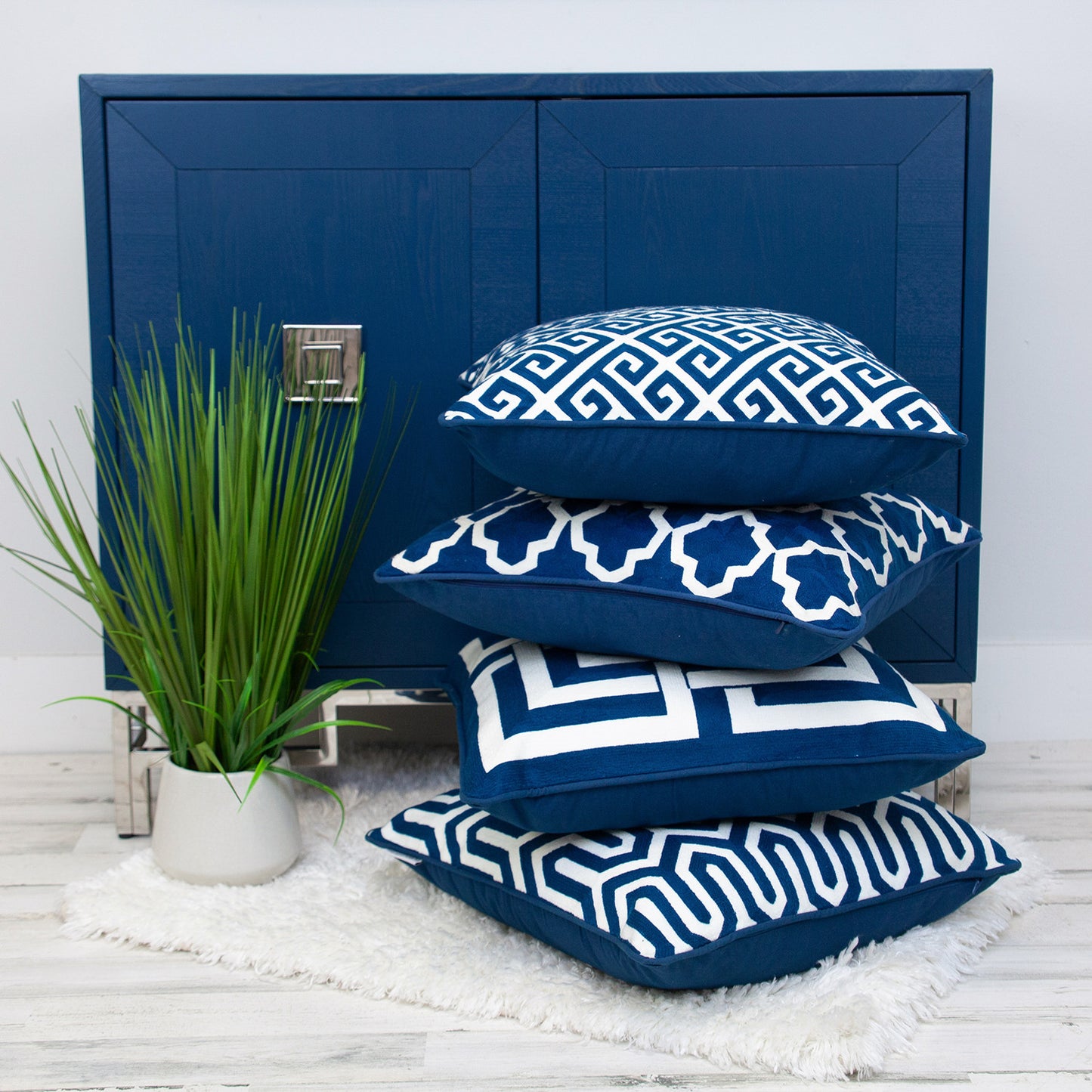 Blue & White Geometric Cotton Pillow
