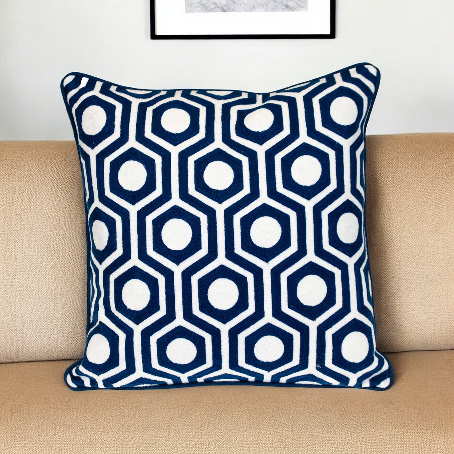 Blue Geometric Cotton Pillow