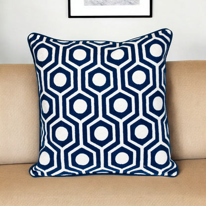 Blue Geometric Cotton Pillow