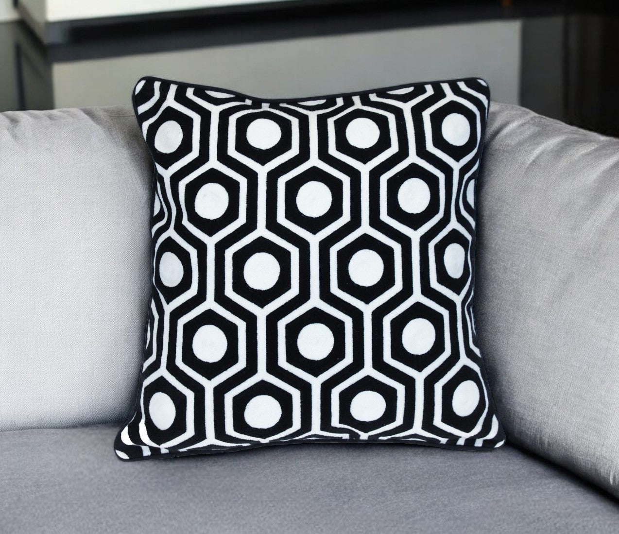 Black & White Geometric Cotton Pillow