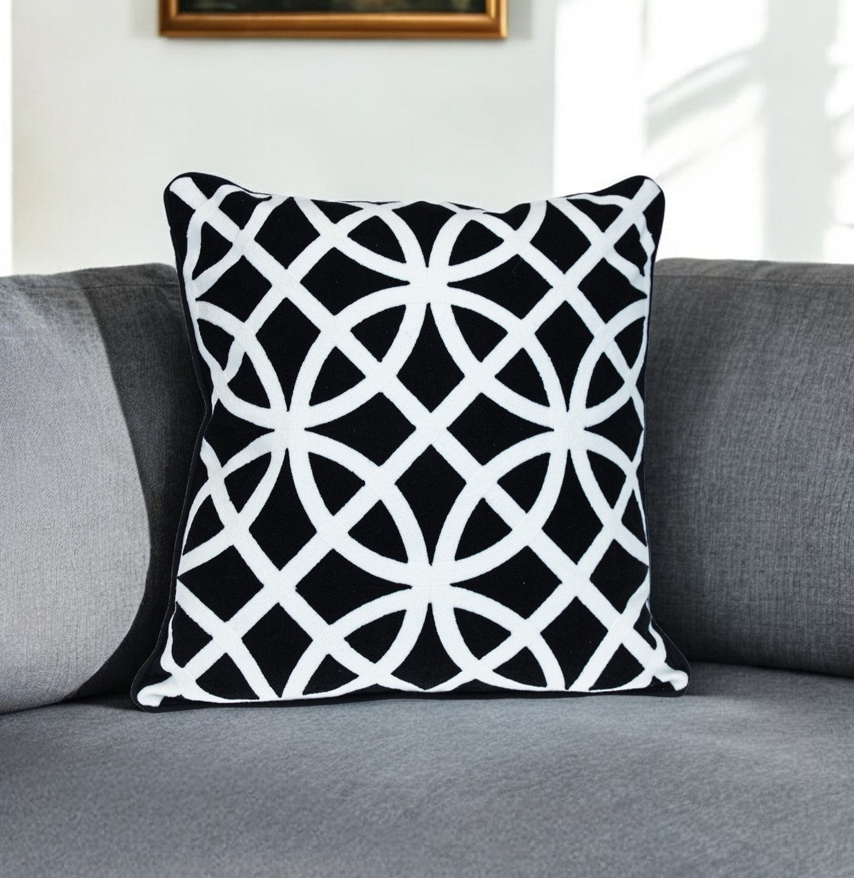 Black Geometric Cotton Pillow