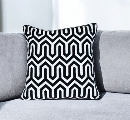 Black Geometric Cotton Pillow