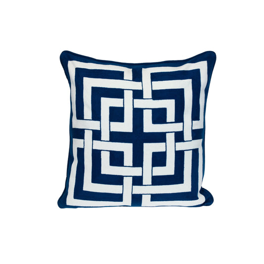 Blue & White Interlocking Cotton Pillow