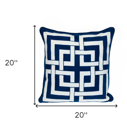 Blue & White Interlocking Cotton Pillow