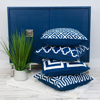 Blue & White Interlocking Cotton Pillow