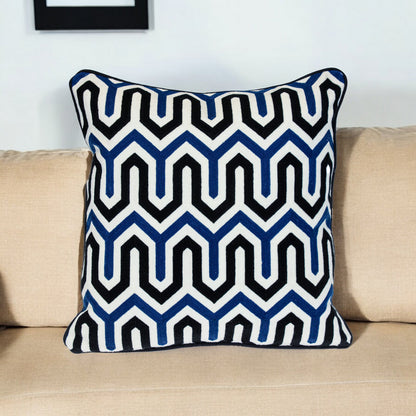Blue & White Geometric Cotton Pillow