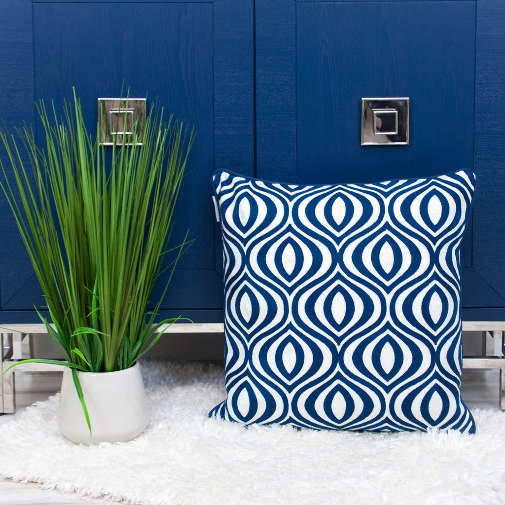 Blue Geometric Cotton Pillow