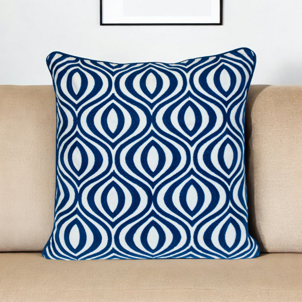 Blue Geometric Cotton Pillow