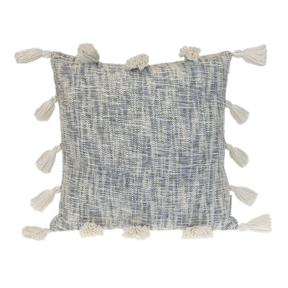 Gray & White Striped Cotton Pillow w/ Tassels