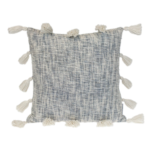 Gray & White Striped Cotton Pillow w/ Tassels