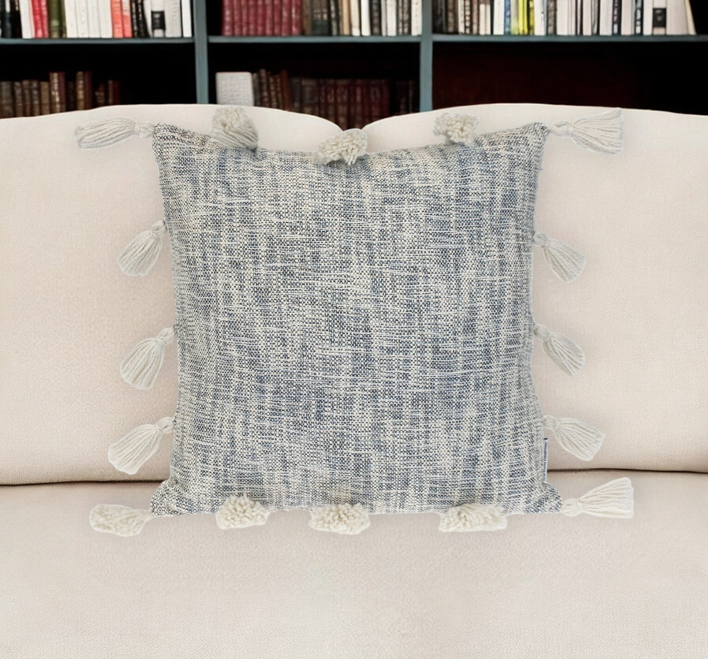 Gray & White Striped Cotton Pillow w/ Tassels
