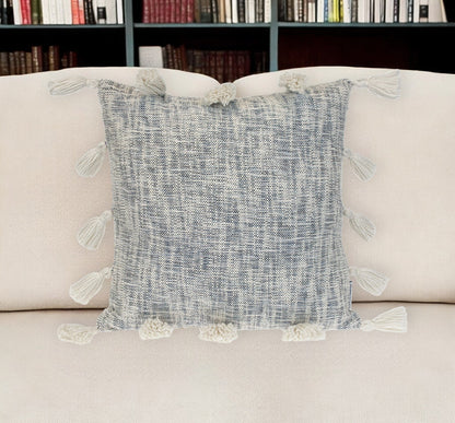 Gray & White Striped Cotton Pillow w/ Tassels