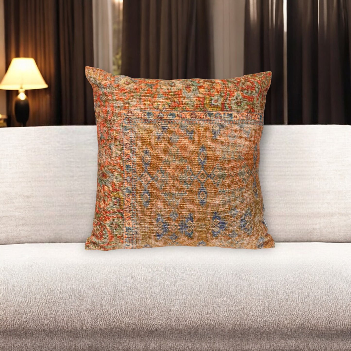 Blue & Pink Damask Cotton Pillow