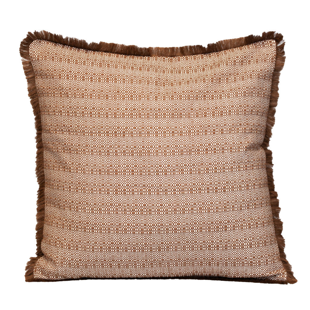 Brown & White Striped Cotton Pillow w/ Fringe