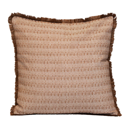 Brown & White Striped Cotton Pillow w/ Fringe