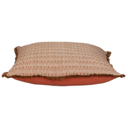 Brown & White Striped Cotton Pillow w/ Fringe