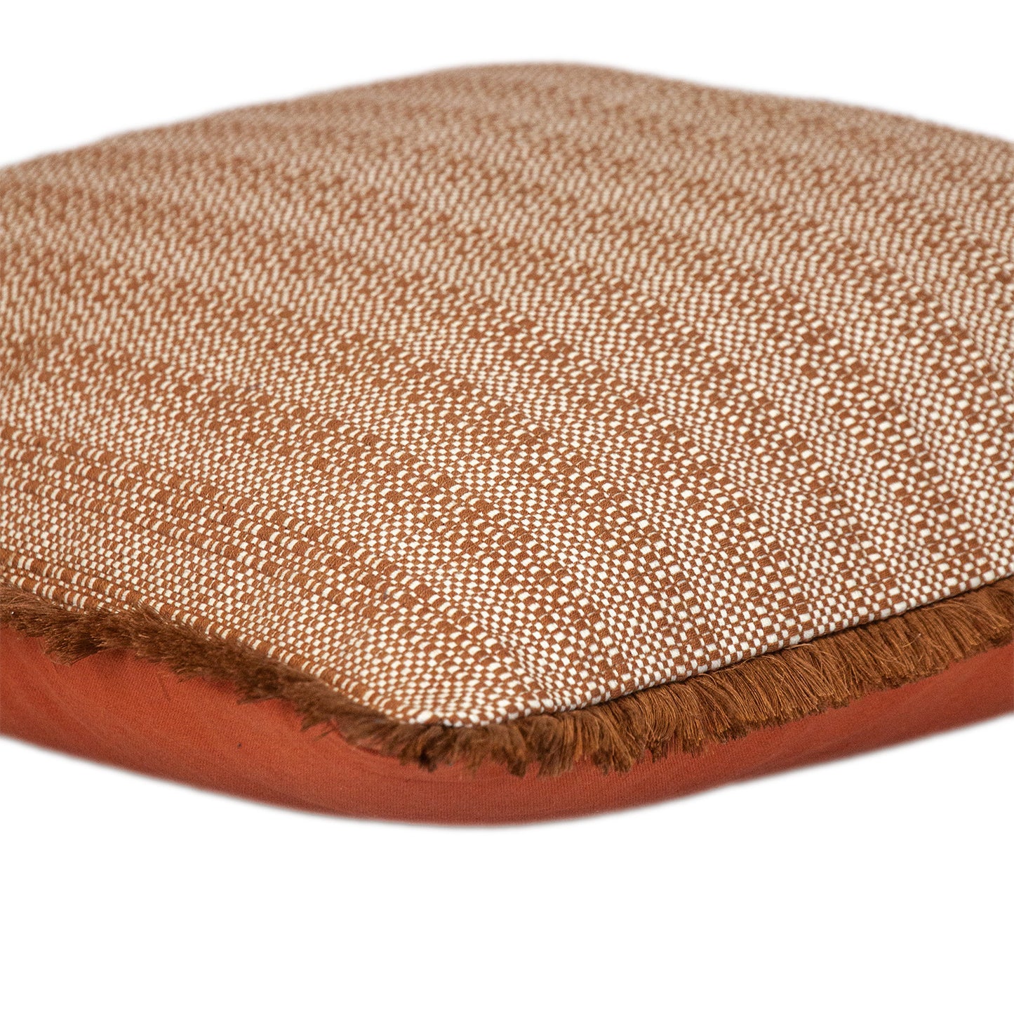 Brown & White Striped Cotton Pillow w/ Fringe