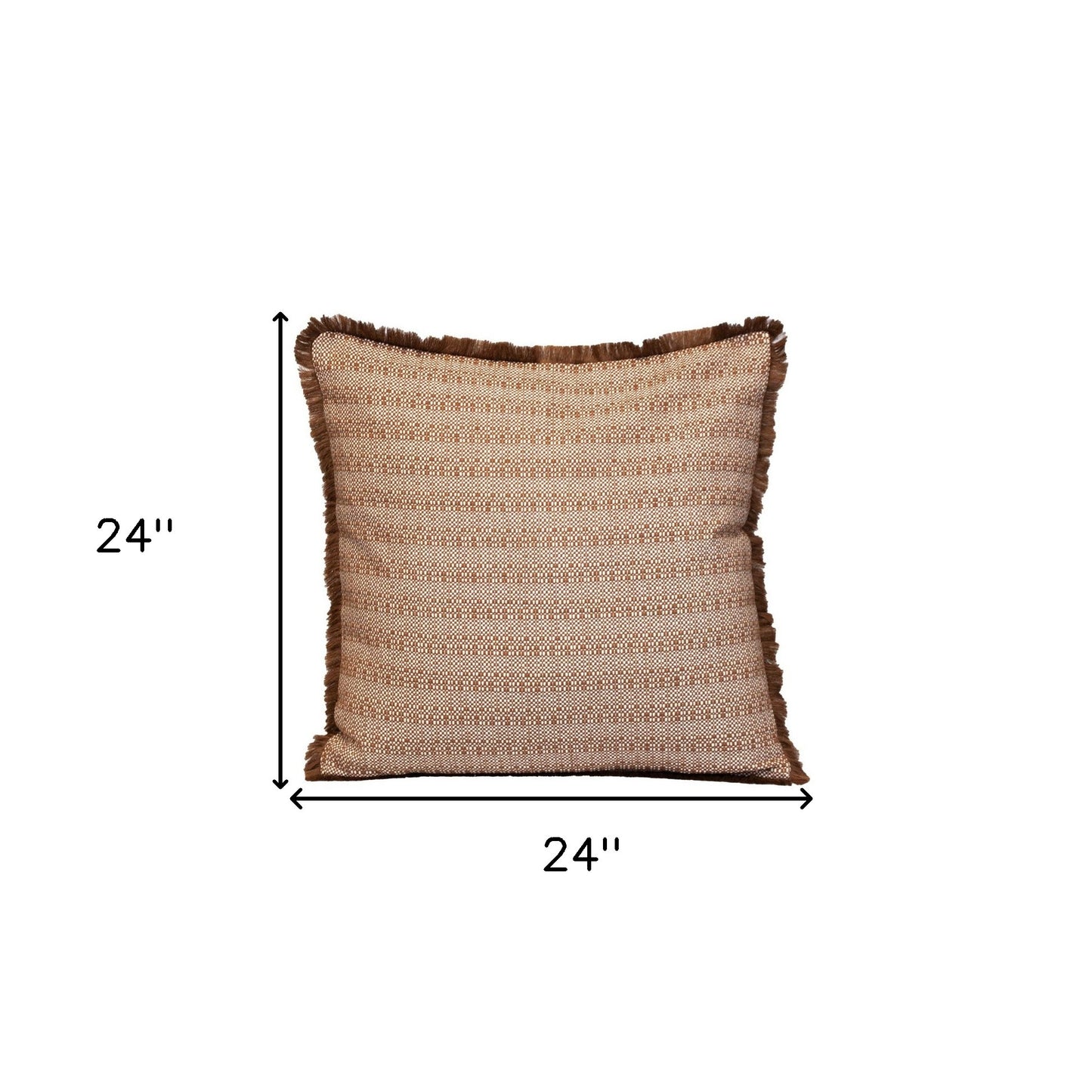 Brown & White Striped Cotton Pillow w/ Fringe