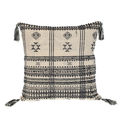Beige & Black Southwestern Cotton Pillow w/ Tassels