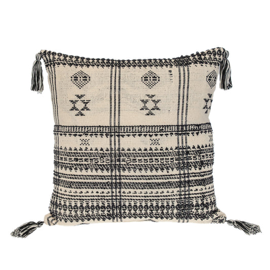 Beige & Black Southwestern Cotton Pillow w/ Tassels
