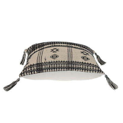 Beige & Black Southwestern Cotton Pillow w/ Tassels