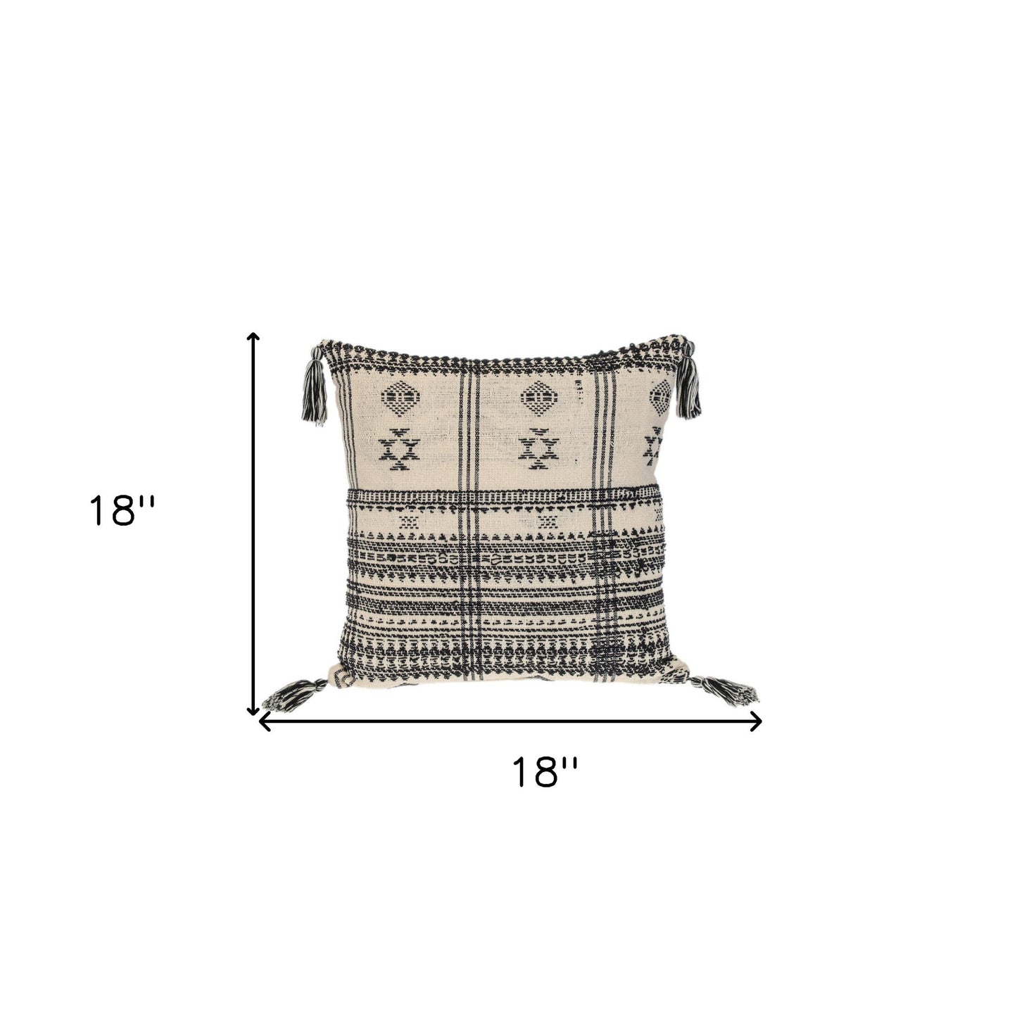 Beige & Black Southwestern Cotton Pillow w/ Tassels