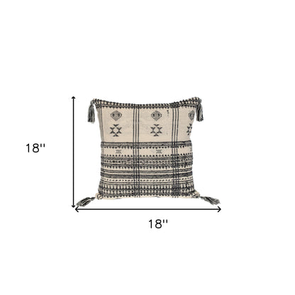 Beige & Black Southwestern Cotton Pillow w/ Tassels