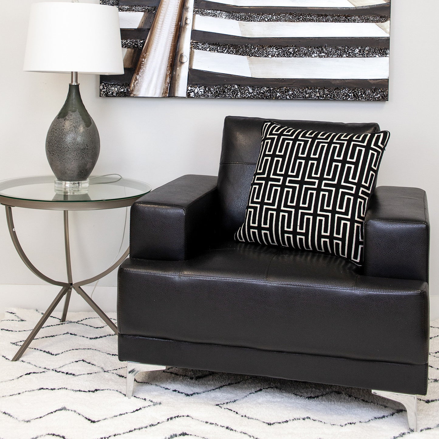 Black Geometric Cotton Pillow
