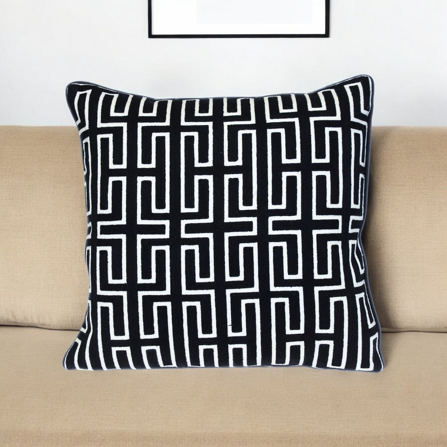 Black Geometric Cotton Pillow
