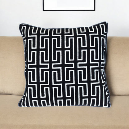 Black Geometric Cotton Pillow
