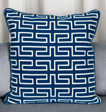 Blue Geometric Cotton Pillow