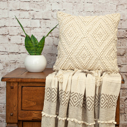 Off White Geometric Cotton Pillow