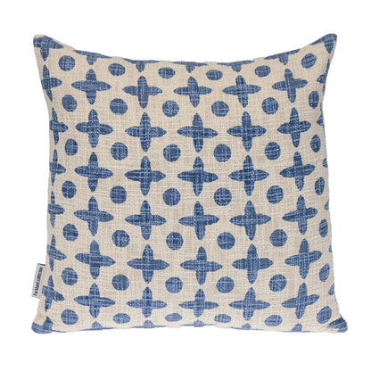 Beige & Blue Geometric Cotton Pillow