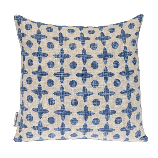 Beige & Blue Geometric Cotton Pillow
