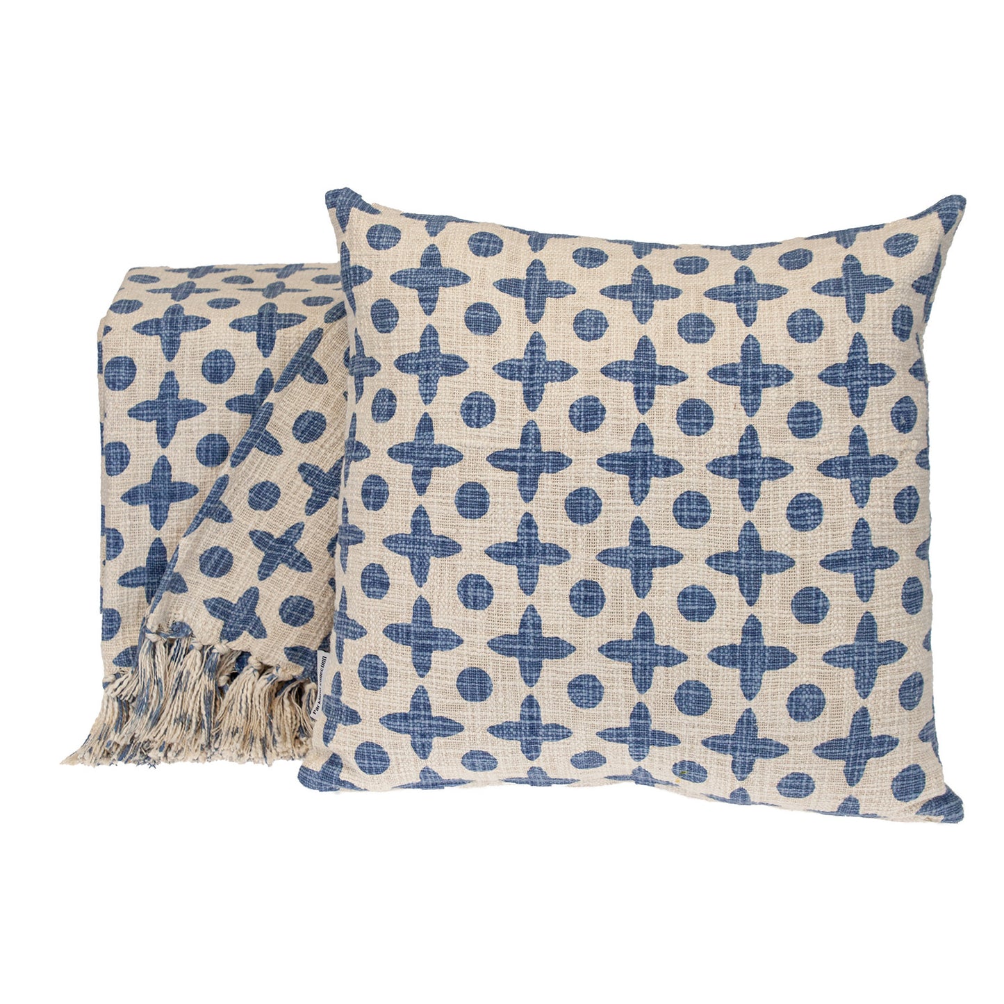 Beige & Blue Geometric Cotton Pillow
